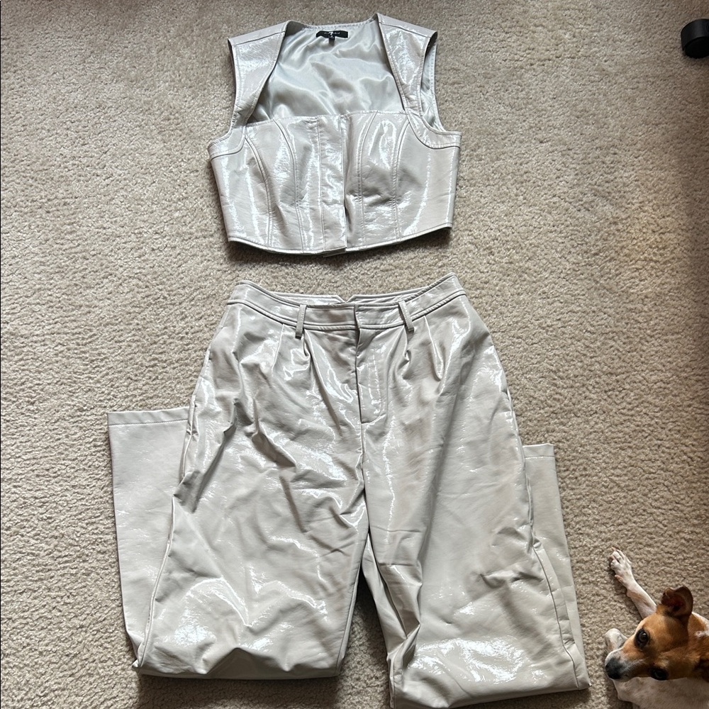 7 for All Mankind White Vegan Leather Pants & Crop Top Set Size M